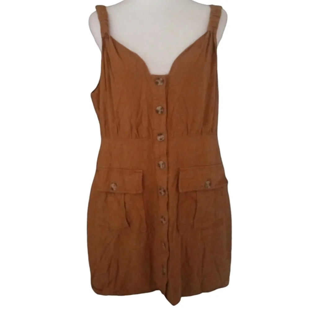 Lulu's Meant For Greatness Cotton Blend Button Front Tan Mini Dress Size XL - Picture 5 of 12